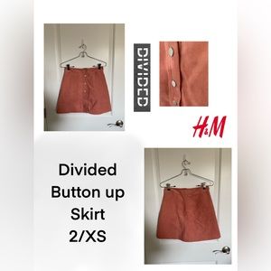 H&M, DIVIDED, BUTTON UP, HIGH WAISTED MINI SKIRT, PEACH
